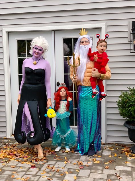 Homemade Sebastian Costume, Ariel The Little Mermaid Costume Kids, Ursula Couples Costume, Little Mermaid Baby Costume, Toddler Ursula Costume, Sebastian Halloween Costume, Ariel Costume Toddler, Toddler Little Mermaid Costume, Diy Little Mermaid Family Costumes