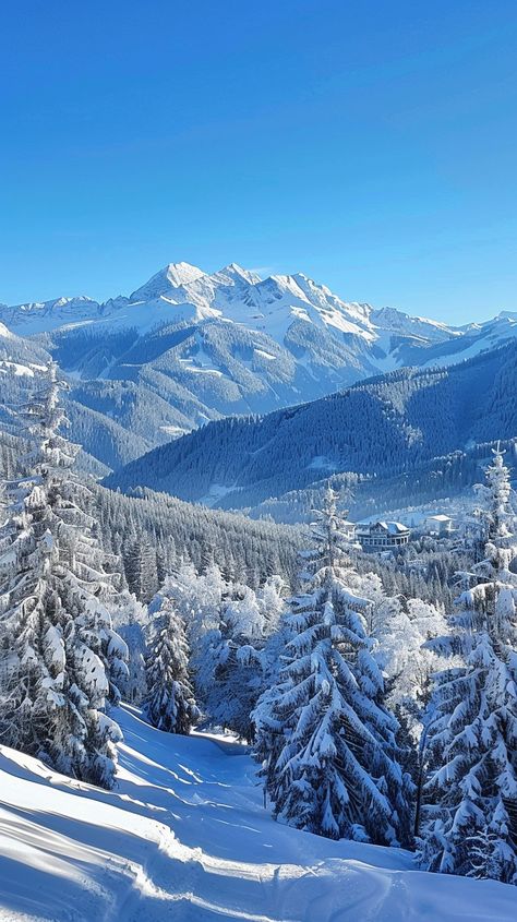 Winter Mountain Splendor: Breathtaking winter scenery showcasing snow-covered trees and majestic mountains under the clear blue sky. #winter #mountains #snow #trees #blue sky #aiart #aiphoto #stockcake ⬇️ Download and 📝 Prompt 👉 https://ayr.app/l/KPDB Winter Nature Wallpaper, Winter Time Aesthetic, Winter Aesthetic Blue, Early Winter Aesthetic, Scenery Mountain Landscapes, Winter Aesthetic Night, Winter Blue Aesthetic, Blue Aesthetic Winter, Mountain View Aesthetic