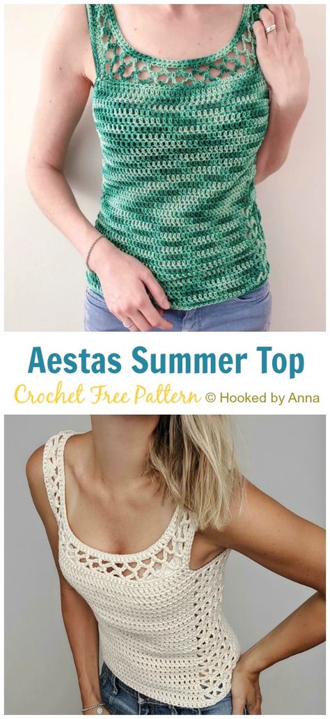 Aestas Summer Top Crochet Free Pattern Summer Top Crochet, Knitting Amigurumi, Amigurumi Knitting, Crochet Tank Tops, Hoodie Diy, Handmade Yarn, Mode Crochet, Crochet Ladies Tops, Crochet Summer Tops