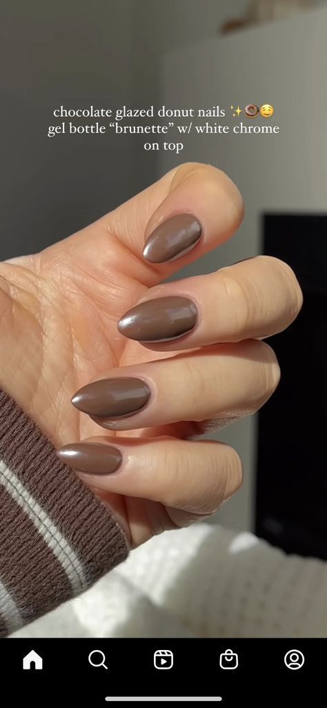 Brown Irridescent Nails, Brown Chrome Dip Nails, Professional Fall Nails, Donut Nails Acrylic, Nail Designs Back To School, Chocolate Glazed Donut Nails, Chrome Nails Fall, Brown Chrome Nails, Nail Inspo Almond