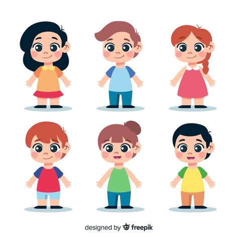 Kawaii character collection Free Vector Kawaii People, Kawaii Vector, People Character, 2d Character Animation, School Background, Kids Cartoon Characters, Boy And Girl Cartoon, Girl Character, Kids Vector