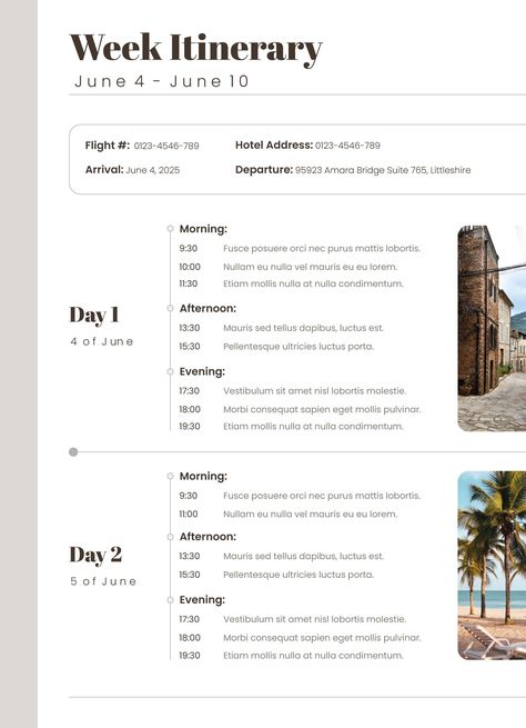 Week Itinerary Group Travel Itinerary Template, Holiday Itinerary Template, Travel Itinerary Template Canva, Trip Itinerary Template Free Printable, Travel Itenary Planner, Itinerary Graphic Design, Itenerary Travel Design, Travel Itinerary Template Printable Free, Canva Itinerary