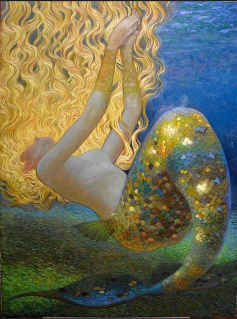 Gustav Klimt 1862 - 1918, Vienna The Mermaid, oil on canvas, 1899 Victor Nizovtsev, Dengeki Daisy, Mermaid Dreams, Mermaids And Mermen, Samurai Tattoo, Mermaid Life, Vampire Knight, Mermaid Art, Arte Fantasy