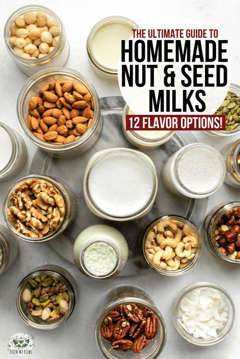 Vegan Beverages, Nut Milk Recipe, Homemade Nut Milk, Farm Recipes, Different Nuts, Nut Milk Bag, Butter Recipes, Vegan Milk, Milk Alternatives