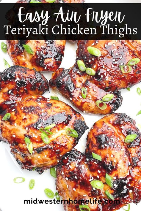 Easy Boneless Chicken Thigh Recipes Air Fryer, Marinated Chicken Air Fryer Recipes, Airfryer Bone In Chicken Thighs, Chicken Teriyaki Recipe Air Fryer, Chicken Teriyaki Air Fryer, Teriyaki Chicken In Air Fryer, Teriyaki Chicken Air Fryer Recipes, Air Fryer Chicken Marinade, Asian Chicken Thighs Air Fryer