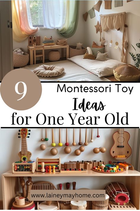 Montessori-inspired Toys for One Year Old 🔆 #MontessoriBed #ChildFurniture #ToddlerRoomDecor #NaturalMaterials #WoodenToys #KidsRoomInspiration #MontessoriHome #EcoFriendlyKids #ToddlerSleep #ParentingIdeas Montessori For One Year Old, 1 Year Montessori Toys, Playroom For One Year Old, Montessori 13 Month Old, Montessori Gifts For One Year Old, Montessori Playroom 12 Months, Montessori Toys For One Year Old, Montessori Play Space, Playroom For 1 Year