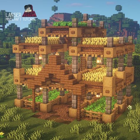 Farm Mc Ideas, Mc Farm Design, Minecraft Simple Farm Ideas, Farm Building Ideas Minecraft, Plant Farm Minecraft, Minecraft Layered Farm, Cute Farm Minecraft Ideas, Crops Farm Minecraft, Minecraft Vertical Farm