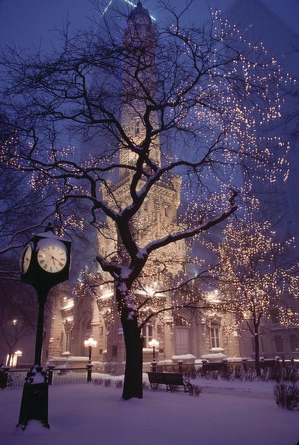 Chicago in Snow | Historic Water Tower Park, Chicago, 1989. … | Flickr Chicago Water Tower, Beautiful Winter Scenes, Winter Szenen, Winter Wallpaper, Winter Scenery, Winter Pictures, Water Tower, Winter Wonder, Winter Night