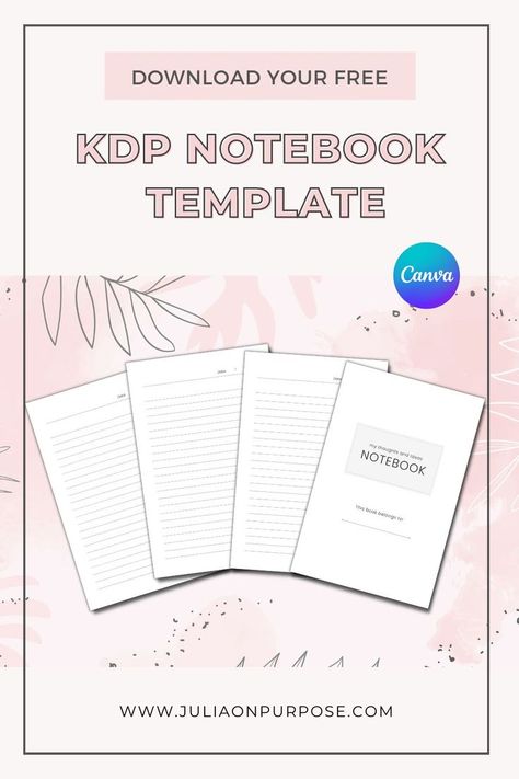 Want to dip your toes into the world of KDP and print-on-demand? I made a plain lined KDP notebook template (the simplest book you can publish on Amazon) for you. Kdp Templates Free, Amazon Notebook, How To Start Amazon Kdp, Amazon Kdp Niches, Kdp Planner, Amazon Kdp Journal Ideas, Amazon Kdp Coloring Book, Kdp Notebooks, Sell Canva Templates