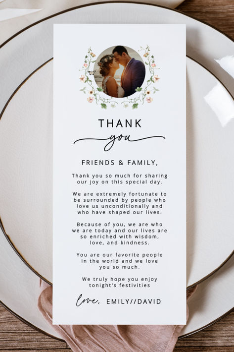 Discover the perfect way to express gratitude to your wedding guests with this elegant Thank You card, featuring a heartfelt message. Ideal for appreciating their presence and enjoyment of the carefully curated reception menu. Great for couples seeking a tasteful and memorable way to thank their loved ones. #WeddingThankYou #ReceptionMenu #Gratitude #WeddingIdeas #ElegantCard #weddingreception #thankyoucardweddingmenu #weddingreceptionthankyoucard Wedding Notes For Guests, Thank You Cards For Wedding Guests, Wedding Thank You Ideas, Thank You Card For Wedding, Thank You Letter For Wedding Guests, Handwritten Notes To Wedding Guests, Menu Thank You Card Wedding, Thank You Message For Wedding Guests, Thank You Wedding Cards Messages