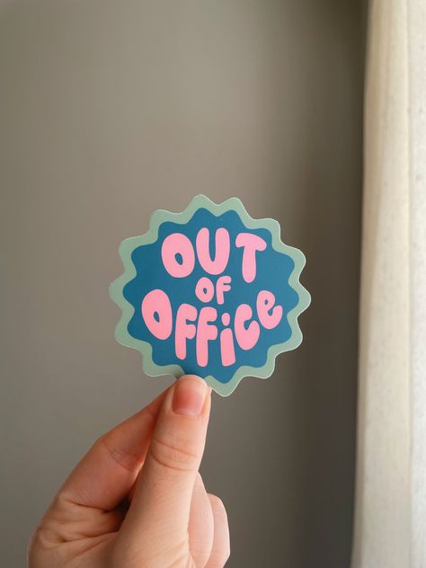 Out of Office Sticker | Vinyl Laptop Sticker, House Stickers, Sticker Inspo, Sticker Design Inspiration, Work Stickers, Vinyl Stickers Laptop, Stickers Design, Out Of Office, Bottle Sticker, Water Bottle Stickers