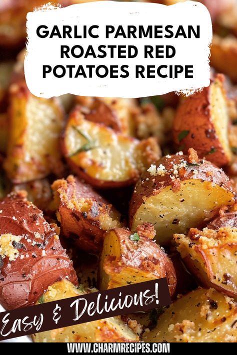 Try this simple recipe for Garlic Parmesan Roasted Red Potatoes, a delicious side dish perfect for any meal! These savory potatoes are easy to make, offering a buttery and garlicky flavor that everyone will love. Chop some fresh red potatoes and coat them in olive oil, Parmesan cheese, minced garlic, and fresh herbs. Bake until they are perfectly crispy and golden. Serve these roasted red potatoes at your next family dinner or special occasion to impress your guests with a delightful veggie option these are sure to crave more! Easy Small Red Potato Recipes, Garlic Parm Red Potatoes, Garlic Parmesan Red Potatoes, Best Roasted Red Potatoes, Parmesan Red Potatoes Baked, Parm Potatoes In Oven, Parboiled Roasted Potatoes, Red Potatoes Crock Pot, Easy Parmesan Potatoes