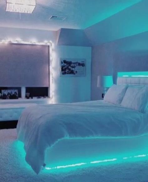 Dream Rooms For Couples, Dream Rooms For Girls, Cool Bedrooms For Teen Girls, Light Blue Bedroom, Led Lighting Bedroom, Teen Girl Bedroom, Adult Bedroom, Teen Bedroom Decor