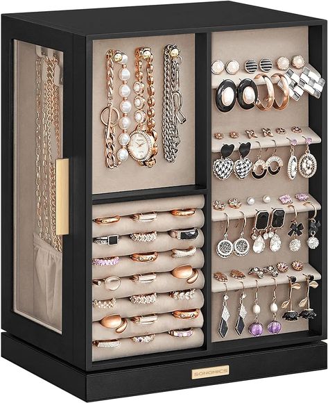 Amazon.com: SONGMICS Jewelry Box 360° Rotating, Jewelry Storage Case with 5 Drawers, Jewelry Organizer, Glass Window, Spacious, Vertical Jewelry Storage, Open Design, Christmas Gifts, Graphite Black UJBC170B01 : Clothing, Shoes & Jewelry Navy Room, Power Tool Organizer, Necklace Hooks, Jewelry Display Case, Earring Hole, Jewelry Cabinet, Wood Jewelry Box, Vertical Storage, Jewelry Armoire