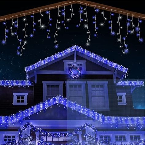 ANSIO® Outdoor Christmas Lights 760 LED 52m/166ft Icicle Lights Outdoor & Indoor Blue & Cool White Decorations String Fairy Outside Lights with Timer for Xmas Garden & Party|Mains Powered Green Cable Christmas Icicle Lights, Icicle Lights Outdoor, Icicle Christmas Lights, Column Lighting, Led Fairy String Lights, Outdoor Fairy Lights, Pillar Lights, Icicle Lights, Led Christmas Lights