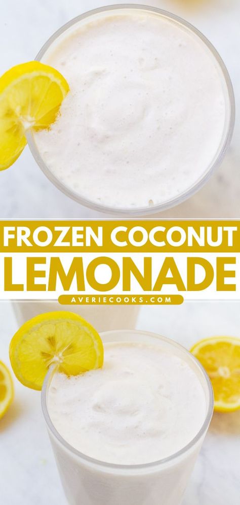 Frozen Coconut Lemonade, summer drinks, non alcoholic drinks Frozen Lemonade Recipe, Coconut Lemonade, Coconut Milk Drink, Coconut Milk Recipes, Drink Recipes Nonalcoholic, Frozen Lemonade, Smoothie Drink Recipes, Refreshing Drinks Recipes, Lemonade Recipe