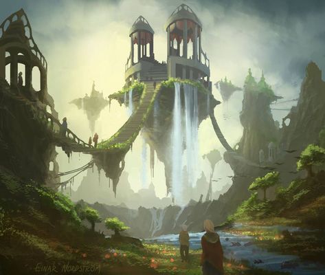 Sacred Architecture, Landscape Concept, Castle In The Sky, Fantasy City, Fantasy Castle, Fantasy Setting, Fantasy Places, Landscape Scenery, Fantasy Art Landscapes