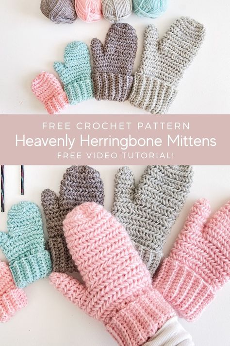 Herringbone Crochet, Crocheted Mittens, Crochet Baby Mittens, Crochet Mitts, Crochet Mittens Free Pattern, Crochet Wear, Crochet Mittens Pattern, Crochet Unique, Crochet Gloves Pattern