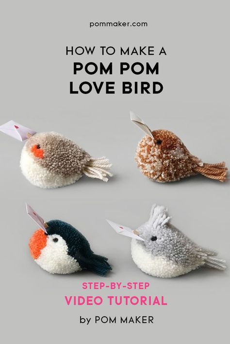 Pompon Diy, Pom Pom Animals, Diy Pom Pom, How To Make A Pom Pom, Yarn Pom Pom, Pom Pom Crafts, Love Bird, Bird Crafts, Wooden Blinds