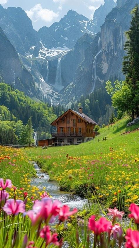 Most Beautiful Landscapes In The World, Natural Places Beautiful, Beautiful Mountain Homes, Home In Mountains, House On Mountain, House In Mountains, Places Mountains, Houses In The Mountains, House In Switzerland