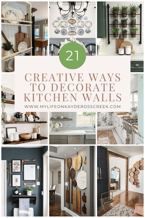 21 creative ways to decorate kitchen walls Kitchen Wall Decorations Ideas, Wall Decor In Kitchen Ideas, White Kitchen Wall Decor Ideas, Kitchen Picture Collage, Country Kitchen Art, Art Behind Stove, Bare Wall Kitchen Ideas, Traditional Kitchen Wall Decor, Kitchen Dining Area Wall Decor