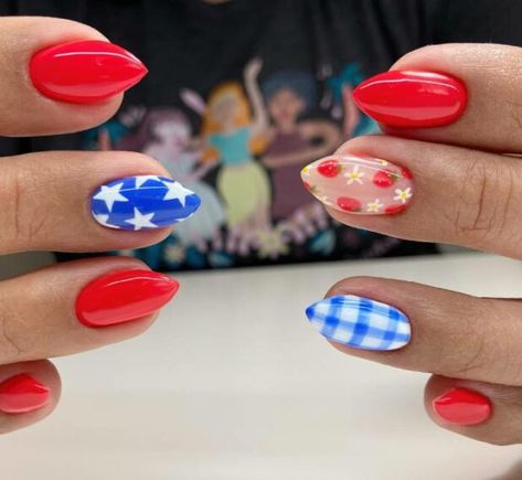 Gear up for summer with these July nail design ideas, featuring bright colors, 4th of July designs, Barbie manicure ideas, ice cream art, and more! #julynaildesigns #julynailart #naildesigns July Nail Designs, Patriotic Nails Design, Patriotic Nails, Usa Nails, Fourth Of July Nails, Cherry Nails, 4th Of July Nails, Summery Nails, Cream Nails