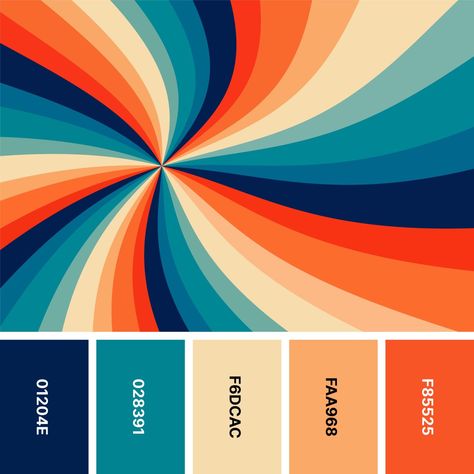 Orange Color Pallete Colour Palettes, Soda Pop Color Palette, Colorways Color Palettes, Color Palettes With Orange, Art Palette Aesthetic, Funky Colour Palette, Retro Rainbow Color Palette, Aesthetic Pallete Color, Groovy Palette