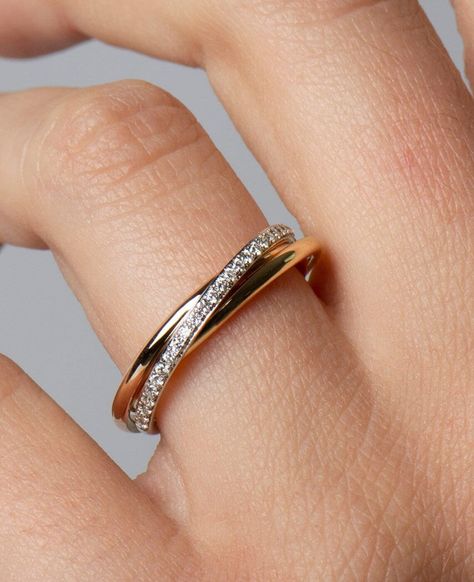 Two Tone Ring, 14K Gold Diamonds Band, Anniversary Ring, Wedding Ring, Diamond Band, Gift For Her, Stackable Ring, Rose Gold Rin by TheDiamondBoxDX on Etsy Two Tone Wedding Band, Tri Color Ring, Rose Gold Diamond Band, Interlocking Rings, Rolling Ring, Wedding Ring Diamond, Wedding Ring Diamond Band, Trinity Ring, Ring Rosegold