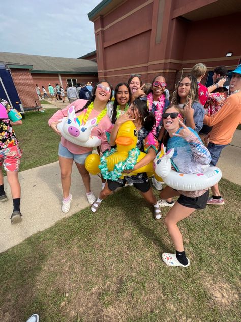 beach theme fnl beach out pep rally Pool Party Fnl Theme, Pool Party Spirit Week, Hawiann Theme Football Games, Under The Sea Pep Rally, Splash Zone Football Theme Outfits, Hawaiian School Spirit Ideas, Hawaiian Themed Pep Rally, Pep Rally Outfit Ideas, Beach Theme Pep Rally