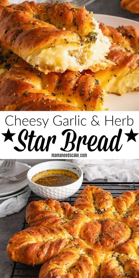 Bread With Herbs, Festive Bread, Bread Dipping Oil, Star Bread, Herb Bread, Braided Bread, Herb Cheese, Garlic Cheese, Sourdough Recipes