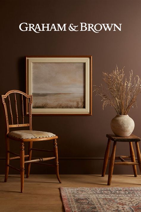 Proudly Graham & Brown's Colour of the Year 2025, Elderton takes its name from the humble Elder Tree. Shade Grown Paint Color, Milk Chocolate Valspar Paint, Cozy Paint Colors Sherwin Williams, Golden Brown Wall Paint, Charleston Brown Benjamin Moore, Dark Brown Walls Kitchen, Cherry Cabinets Kitchen Wall Color Paint, Mole’s Breath Farrow And Ball, Brown Walls And Ceiling