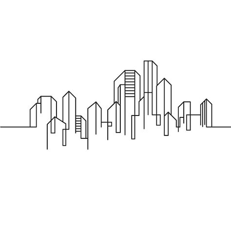 Cityscape Line Art, Building Outline Drawing, Line Art Building Illustration, Building Icon Logo, City Buildings Drawing Simple, City Outline Drawing, Building Illustration Simple, Line Art Design Graphics, Building Illustration Sketch