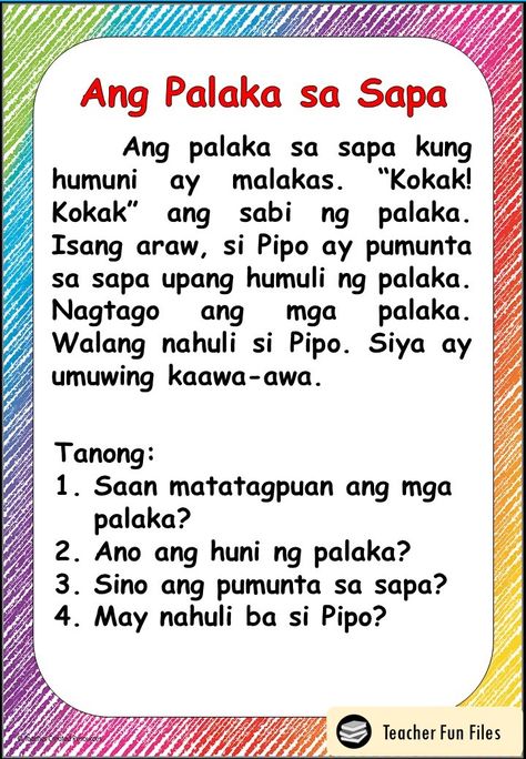 Teacher Fun Files: Filipino Reading Materials with Comprehension Questions Pag Basa Grade 1, Tagalog Comprehension With Question, Grade 1 Filipino Reading, Filipino Story Tagalog, Filipino Reading For Grade 3, Tagalog Reading Comprehension Grade 1, Filipino Short Stories With Questions, Filipino Reading Materials With Comprehension Questions, Tagalog Story With Questions