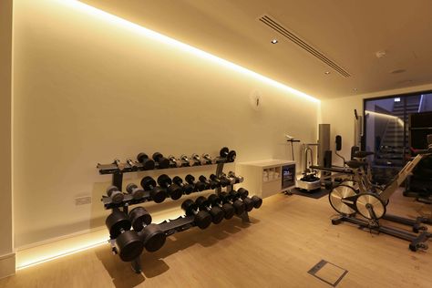 Home Gym Lighting Design by John Cullen Lighting Gym Led Lighting, Home Gym Lighting, Modern Home Gym, Game Room Lighting, Gym Lighting, Gym Design Interior, Home Gym Garage, Workout Room Home, Bedroom Inspirations Minimalist