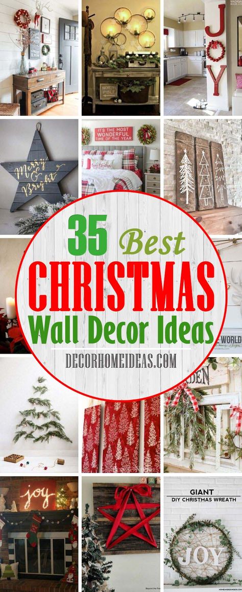 Best DIY Christmas Wall Decor Ideas. Dressing up your walls is the last thing that comes to mind with holiday decorations, but these festive Christmas wall decor ideas will convince you otherwise. #decorhomeideas Diy Christmas Wall Decor, Cheer Decor, Christmas Wall Decor Ideas, Christmas Wall Decor Diy, Diy Christmas Wall, Christmas Gallery Wall, Wall Christmas Tree, Wal Art, Christmas Wall Hangings