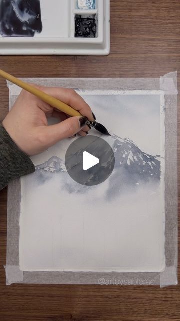 Snow Scenes Winter Landscape, Watercolor Snow Scenes, Watercolor Winter Scenes, Watercolor Mountains Tutorial, Winter Watercolor Paintings, Scene Tutorial, Winter Landscape Watercolor, Watercolor Winter Landscape, Snow Drawing