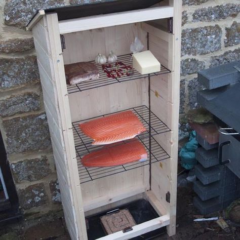 wooden cold smoker - Google Search Diy Smokehouse, Homemade Smokers, Smokehouse Plans, Cold Smoker, Build A Smoker, Gas Smoker, Smoker Designs, Diy Smoker, Smoker Plans