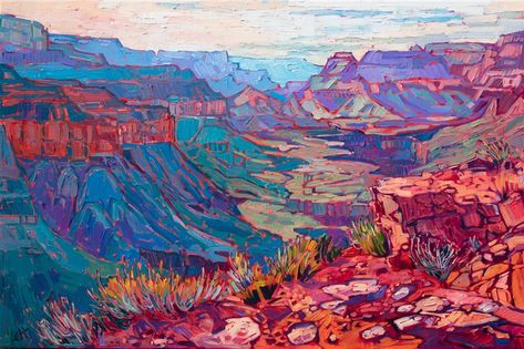 Dawning Vista - Purchase Contemporary Impressionism Prints by Erin Hanson Art Print Horizontal, Contemporary Fine Art Painting, Horizontal Art Print, Art Prints Horizontal, Paintings Horizontal, Horizontal Paintings, Grand Canyon Painting, Horizontal Canvas Art, Canyon Painting