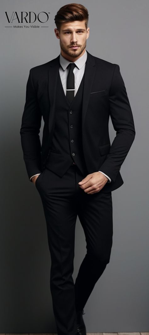 Black Wedding Suit for Man Mens Black 3 Piece Suit, Blazer And Waistcoat Mens, Trendy Black Suits For Men, Black Three Piece Suit Men Wedding, Black Suit With Waistcoat, Formal 3 Piece Suits Men, Full Black 3 Piece Suit Men, Black Suit For Men Formal, Taxido Suit For Men Wedding Black