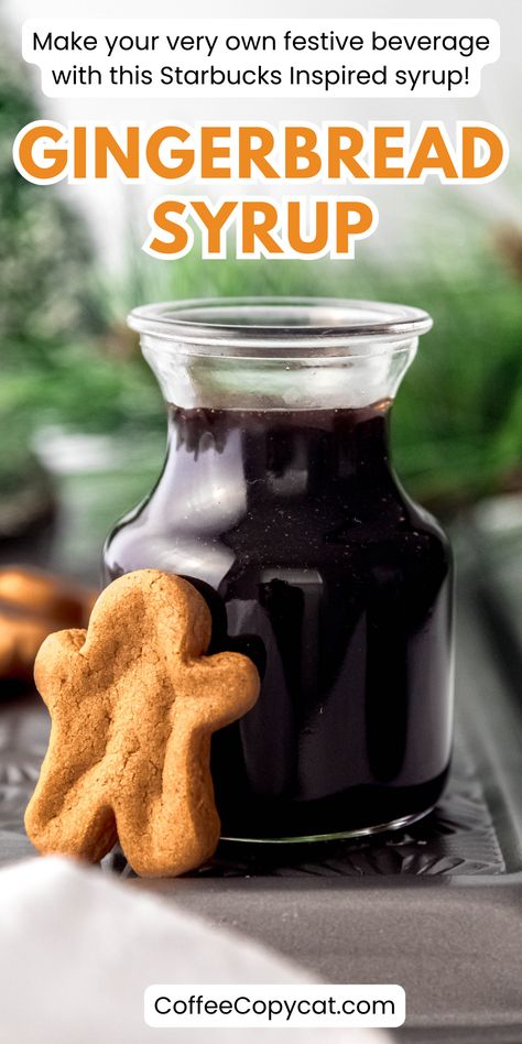 My Starbucks-inspired gingerbread syrup is the perfect addition to your holiday beverage collection. This delicious syrup captures the warm and cozy flavors of gingerbread, adding a touch of sweetness and spice to your favorite holiday drinks. Whether you're whipping up a festive gingerbread latte or adding a drizzle to your morning coffee, this syrup is sure to delight your taste buds. #gingerbreadsyrup #starbucksholidaydrinks #winterstarbucksdrinks Strawberry Coffee Syrup, Starbucks Apple Syrup Recipe, Winter Spice Coffee Syrup, Homemade Flavored Syrups For Coffee, Diy Gingerbread Syrup, Gingerbread Syrup Starbucks, Gingerbread Coffee Syrup Recipe, Copycat Starbucks Syrups, Holiday Coffee Syrup Recipe