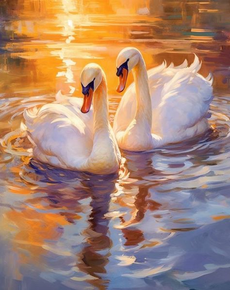 Swan Sunset, Adult Paint By Numbers, Paint By Number For Adults, Swan Painting, Number Drawing, Swans Art, Soyut Sanat Tabloları, Landscape Art Painting, Nature Art Painting