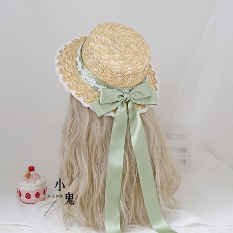 Hat Aesthetic, Hat With Bow, Summer Straw Hat, Harajuku Women, Straw Hat Beach, Ribbon Headbands, Anne With An E, Lace Bows, Sweet Lolita