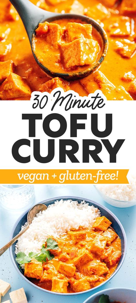 Thai Curry Tofu Recipes, Tofu Lentil Curry, Curried Tofu Recipes, Vegan Gluten Free Curry, Quick Vegetarian Curry, Tofu Chickpea Curry, Indian Vegan Curry, Tofu Recipes Healthy Indian, Tofu And Rice Recipes Easy