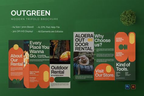 Outgreen - Trifold Brochure, Print Templates ft. outdoor & design - Envato Elements Company Pamphlet Design, Camp Brochure Design, Trifold Design Ideas, Outdoor Poster Design, Nonprofit Brochure, Event Brochure Design, Concept Paper, Nonprofit Design, Event Brochure