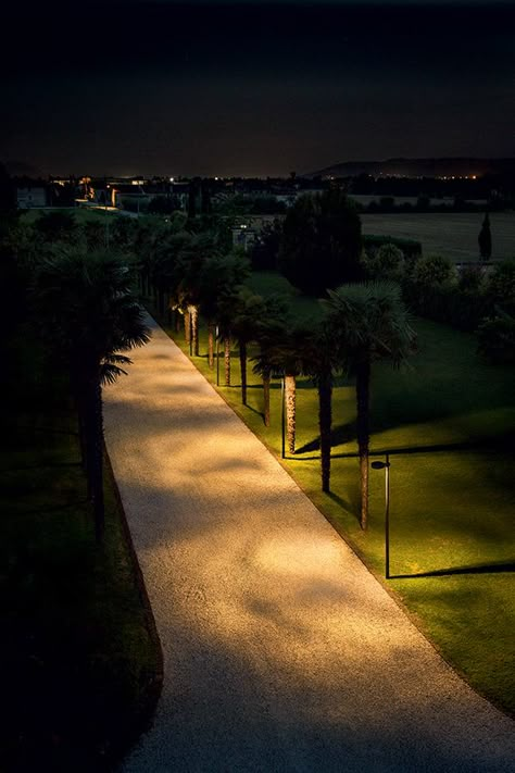 Palladiano 1.0, 4000K, 55W, anthracite, shadow-effect filter: leaves distance between fixtures: 12 m mounted on 3.2-m pole Park Lighting, Path Lighting, Walkway Lighting, Creative Garden Decor, Driveway Lighting, Landscape Lighting Design, Facade Lighting, Outdoor Garden Lighting, Urban Lighting