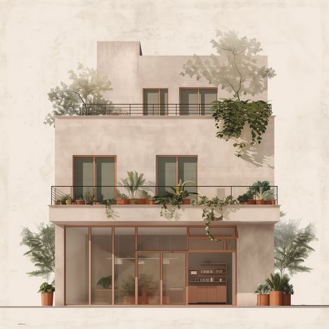 An absolute beauty 🏡 This time I wanted to experiment with illustration and collage styles and these were the results I achieved. I’m speechless / in love with these AI samples! 👉🏻 Let me know which of these 3 you liked the most? Beauty Shop Ideas, Shop With Apartment, Elevation Illustration, Small House Exterior Design, Facade Design Architecture, Architect Aesthetic, Architecture Rendering Photoshop, Architecture Renders, Rendering Styles