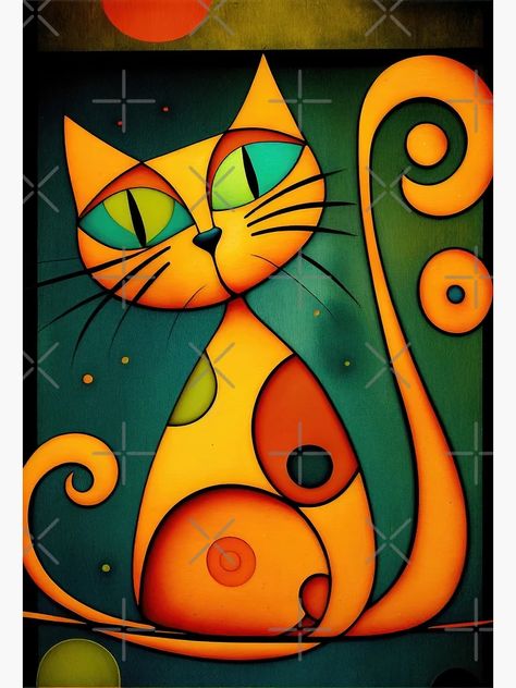 "Mid Century Orange Cat Abstract Art Print Painting Wall Decor" Greeting Card for Sale by winterkitty88 | Redbubble Cat Sketch Simple, Cat Sketch Easy, Cute Cat Sketch, Modele Zentangle, Painted Bricks, Mid Century Orange, Cat Abstract, Whimsical Art Paintings, Recipes Cookies