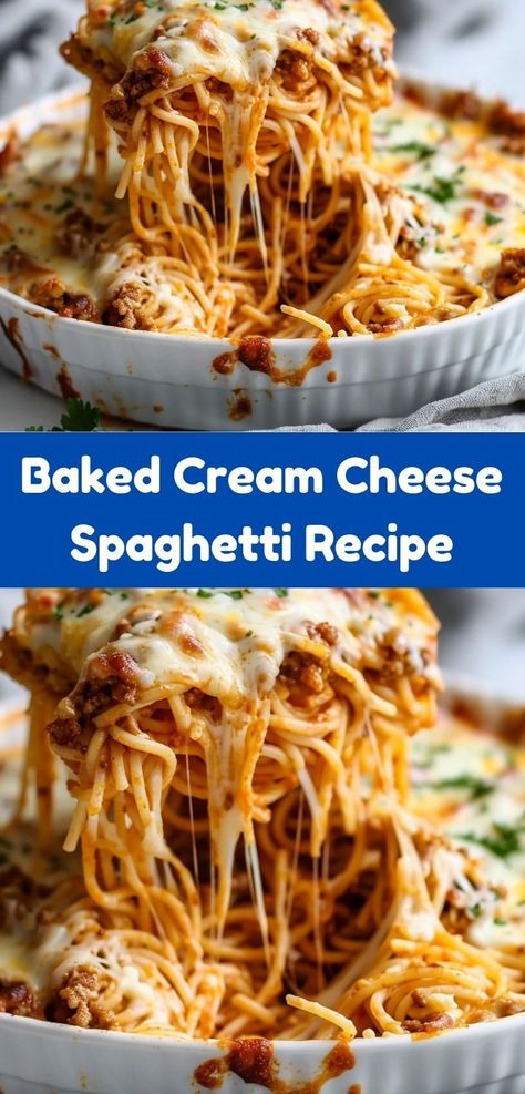 Need pasta recipes for dinner? Baked Cream Cheese Spaghetti is perfect! This easy dinner recipe is one of the best spaghetti recipes easy to prepare, ideal for any night. Best Spaghetti Recipes, Baked Spagetti, Best Spaghetti Recipe, Baked Cream Cheese, Spaghetti Pie Recipes, Cream Cheese Spaghetti, Easy Baked Spaghetti, Spaghetti Casserole Recipe, Baked Cream Cheese Spaghetti