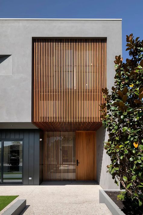 Weatherboard House, Home Designs Exterior, Wood Facade, Wooden Facade, Facade Architecture Design, Modern House Facades, Open Living Room, Design Exterior, Wooden Slats