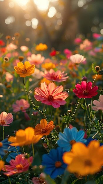 Beautiful Flower Fields Landscapes, Field Of Colorful Flowers, Field Full Of Flowers, Floral Photography Nature, Sun And Flowers, Sunset Over Flower Field, Colourful Nature, Grey Floral Wallpaper, Photos Of Flowers